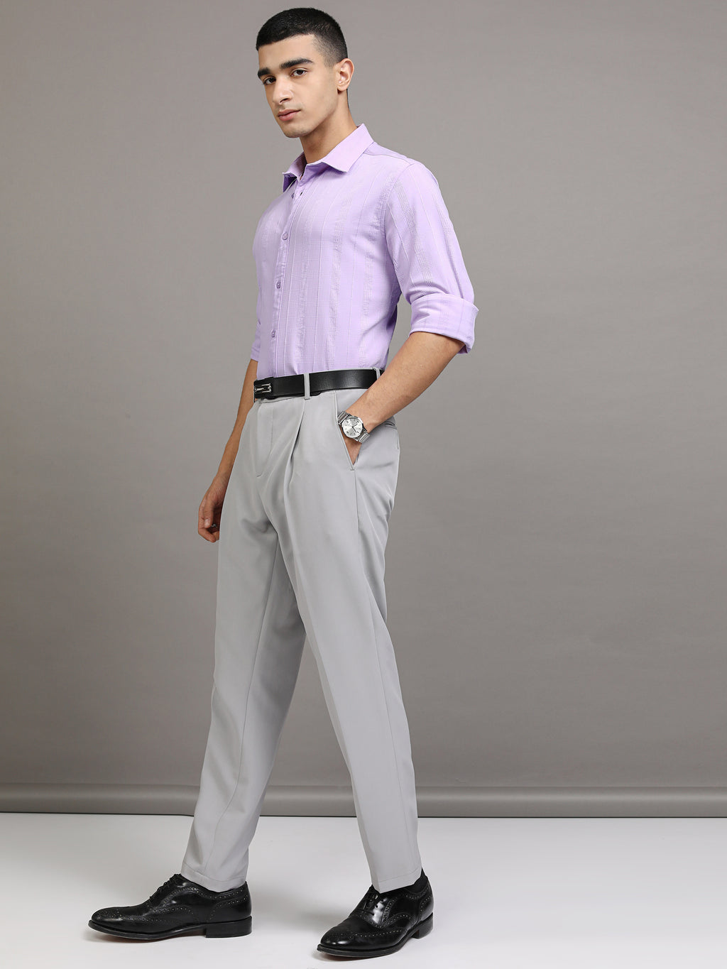 Highlander Men Lavender Striped Slim Fit Casual Shirt - Lavender - Image 2