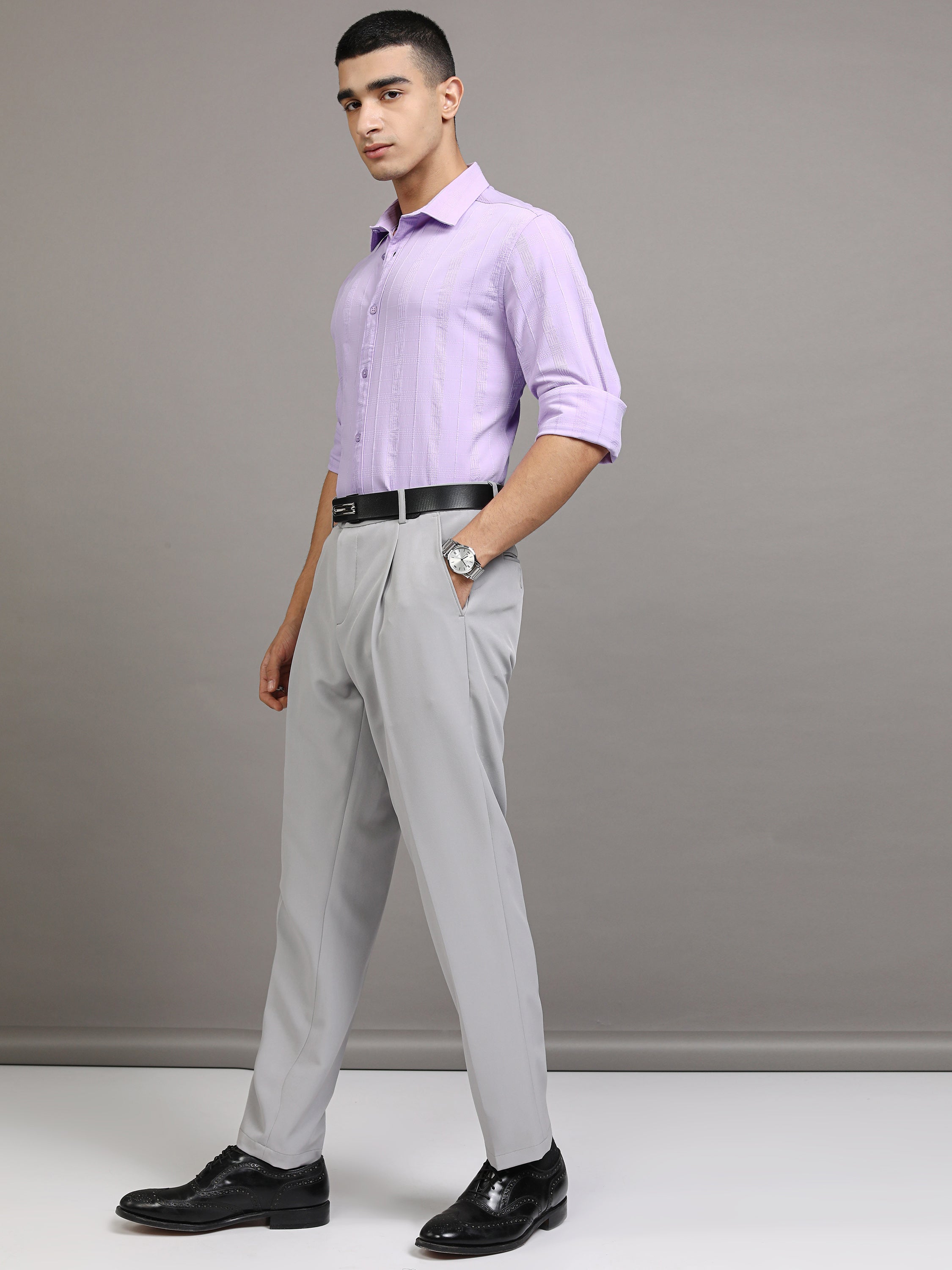 Highlander Men Lavender Striped Slim Fit Casual Shirt - Lavender - Image 2