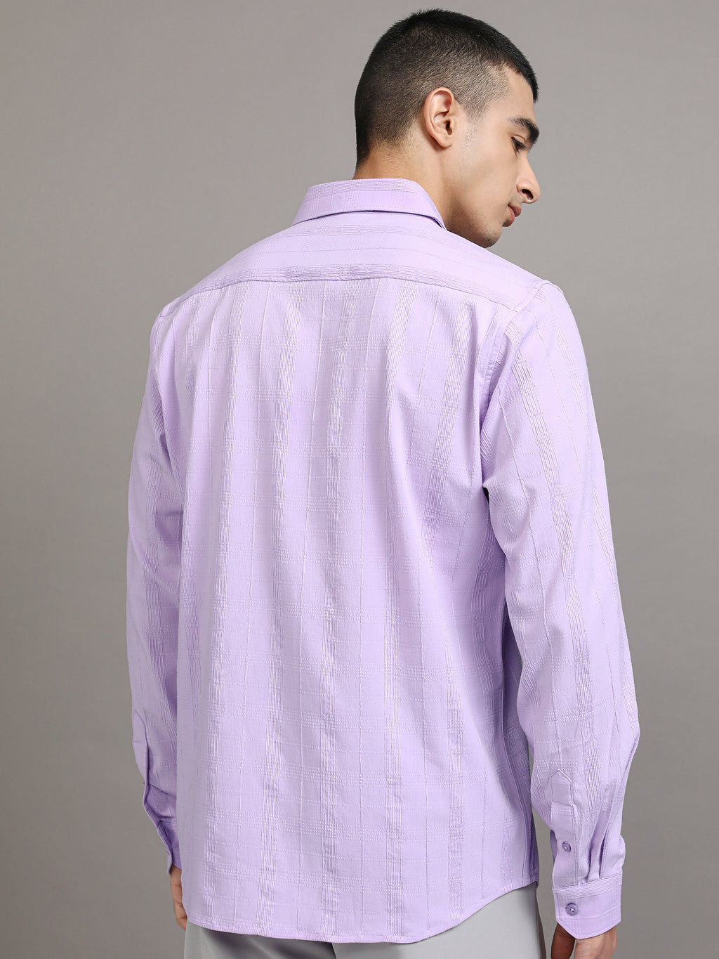 Highlander Men Lavender Striped Slim Fit Casual Shirt - Lavender - Image 3