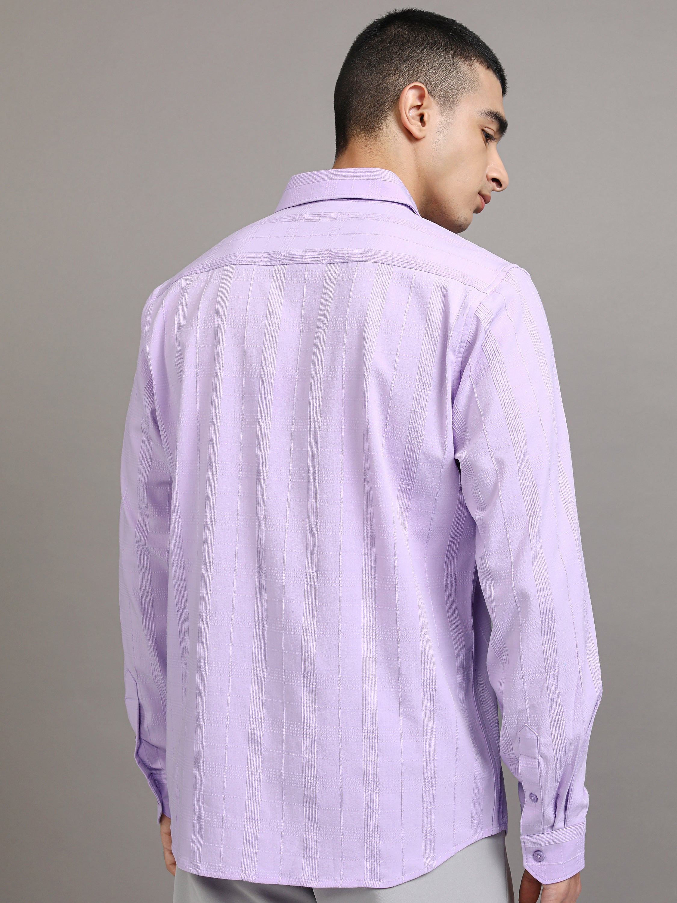 Highlander Men Lavender Striped Slim Fit Casual Shirt - Lavender - Image 3