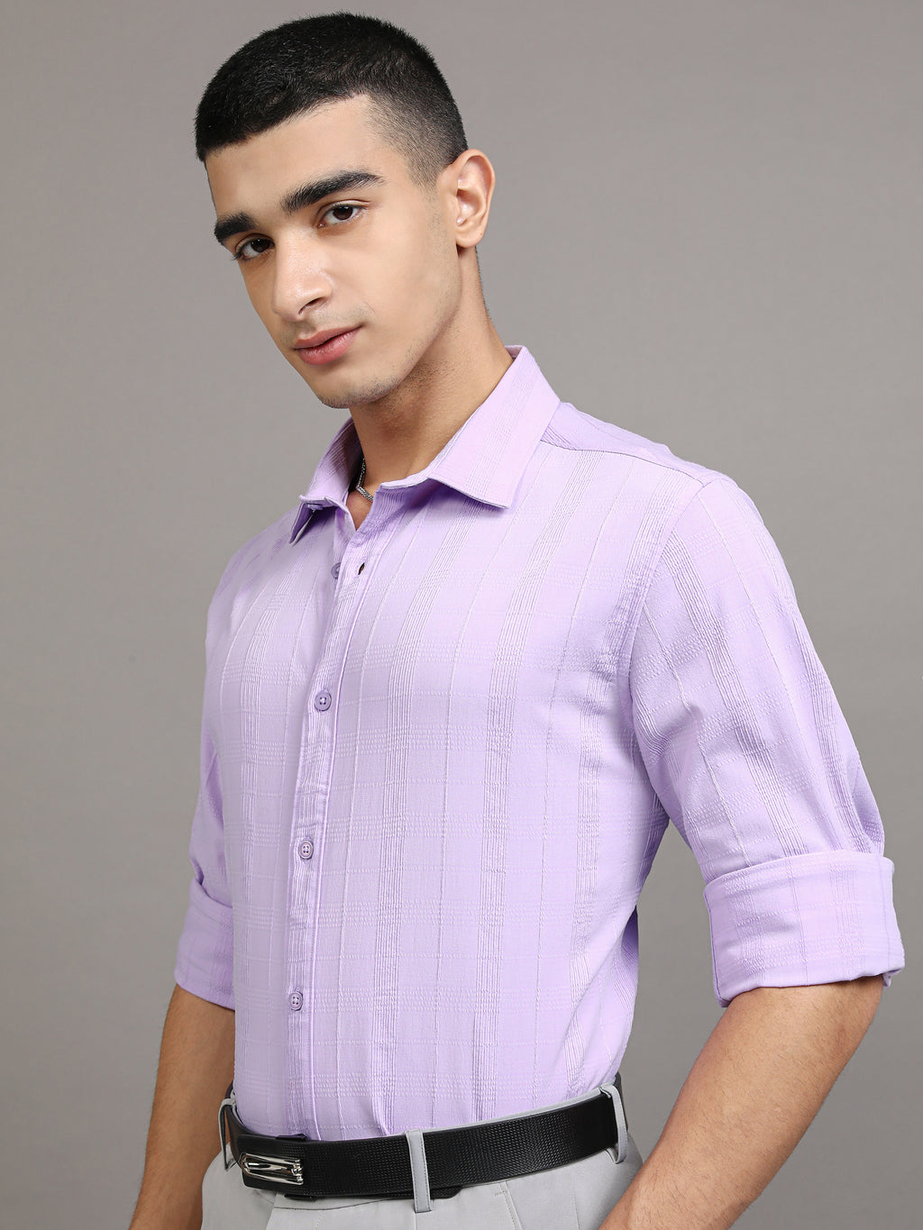 Highlander Men Lavender Striped Slim Fit Casual Shirt - Lavender - Image 4