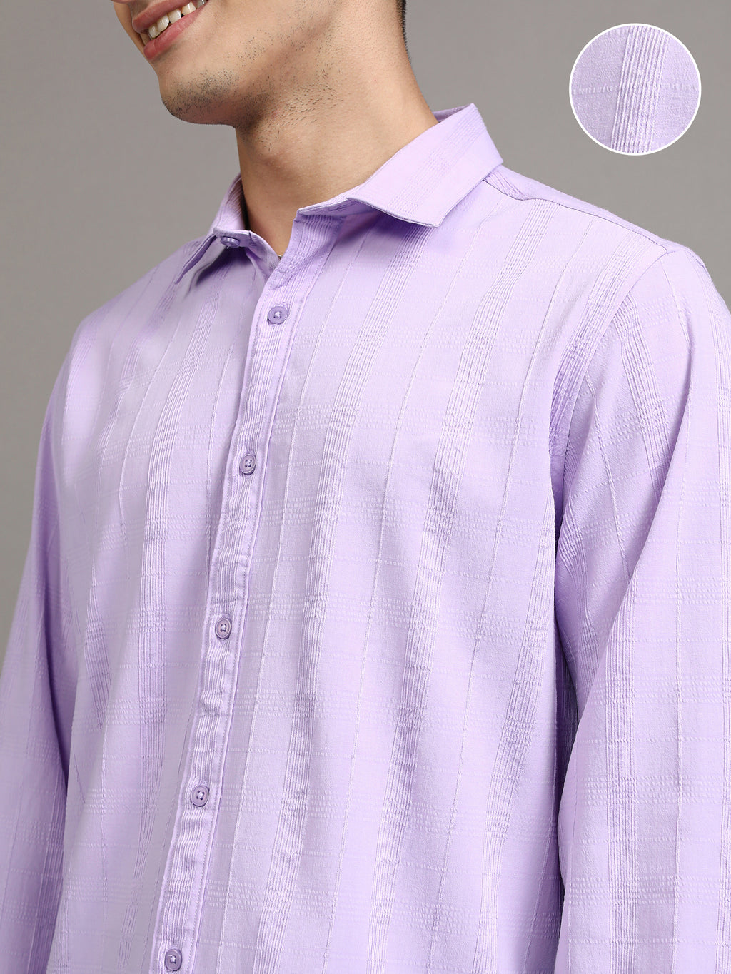 Highlander Men Lavender Striped Slim Fit Casual Shirt - Lavender - Image 5