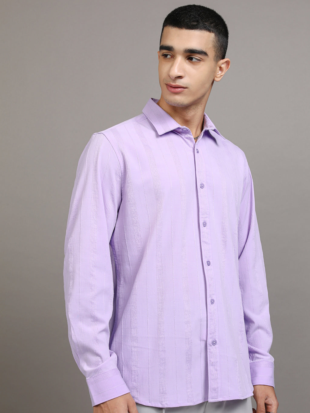 Highlander Men Lavender Striped Slim Fit Casual Shirt - Lavender - Image 6