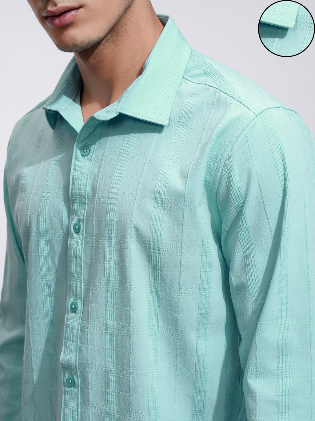 Highlander Men Blue Self Design Slim Fit Casual Shirt - Blue - Image 5