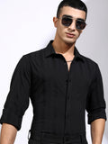 Highlander Men Black Striped Slim Fit Casual Shirt - Black - Image 1