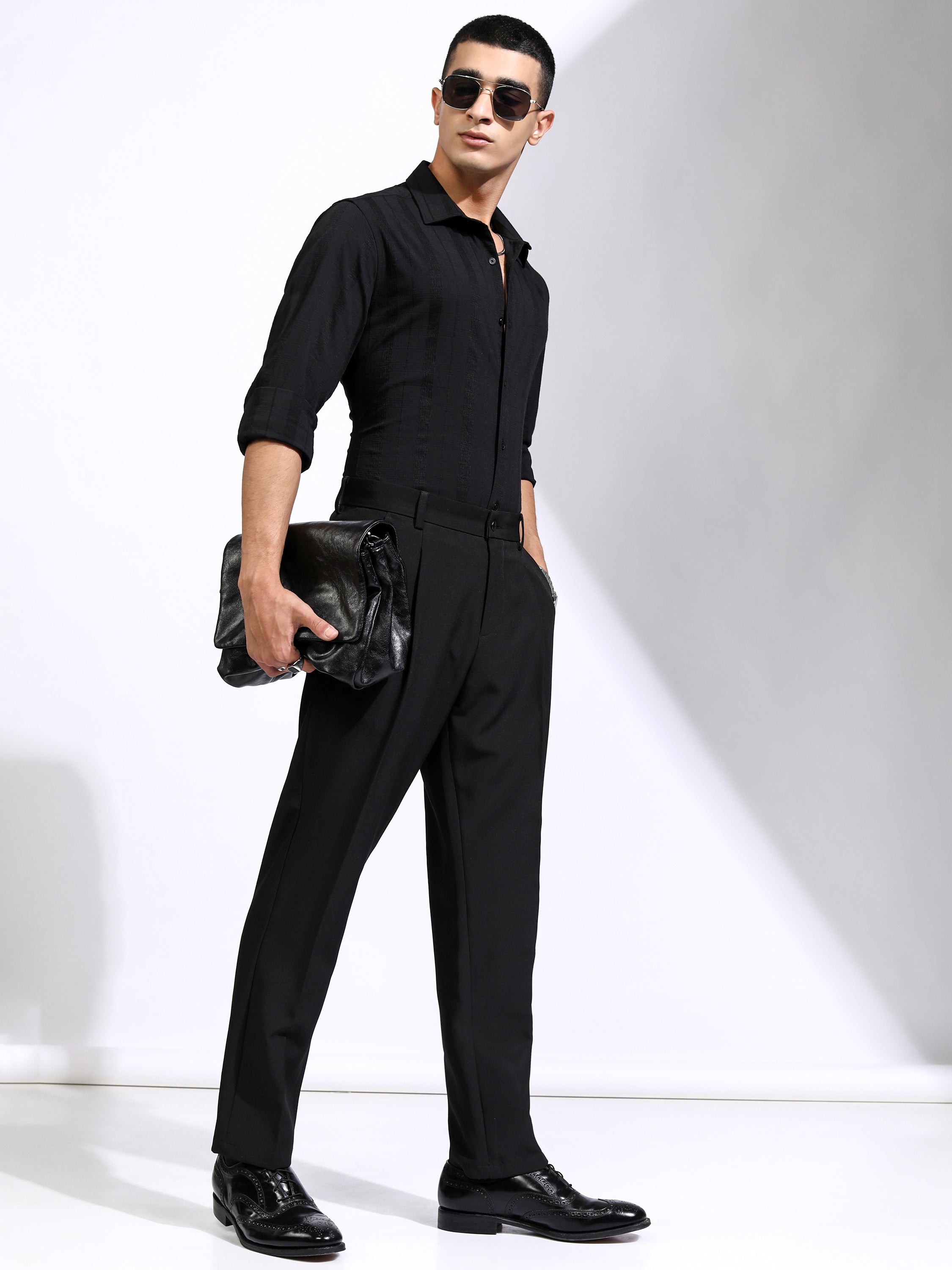 Highlander Men Black Striped Slim Fit Casual Shirt - Black - Image 2