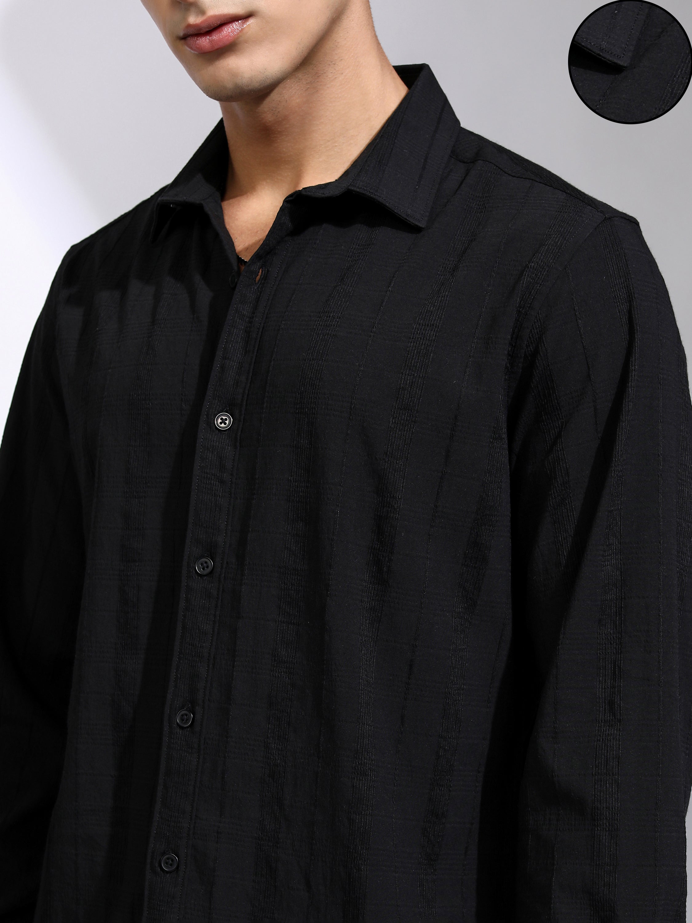 Highlander Men Black Striped Slim Fit Casual Shirt - Black - Image 5