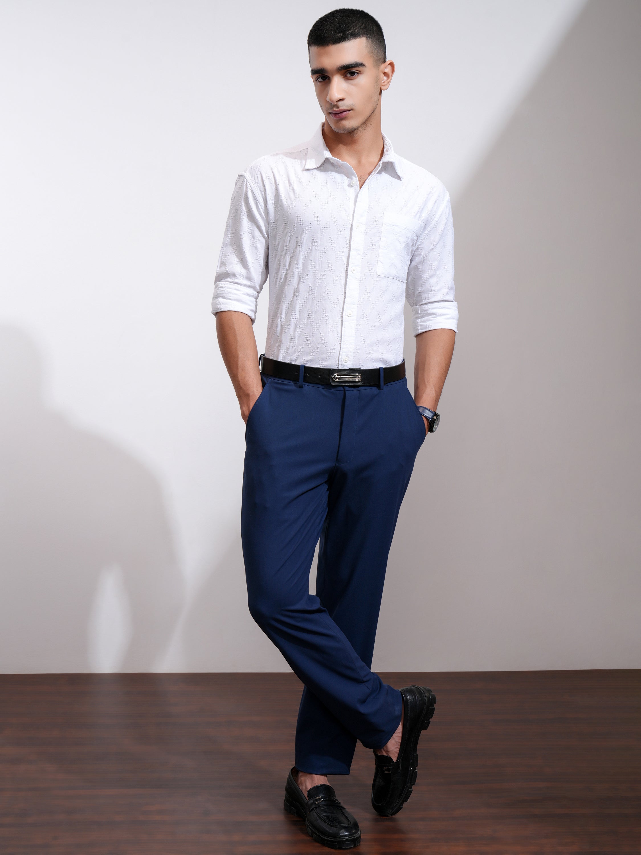 Highlander Men White Self Design Relaxed Fit Casual Shirt - White - Image 2