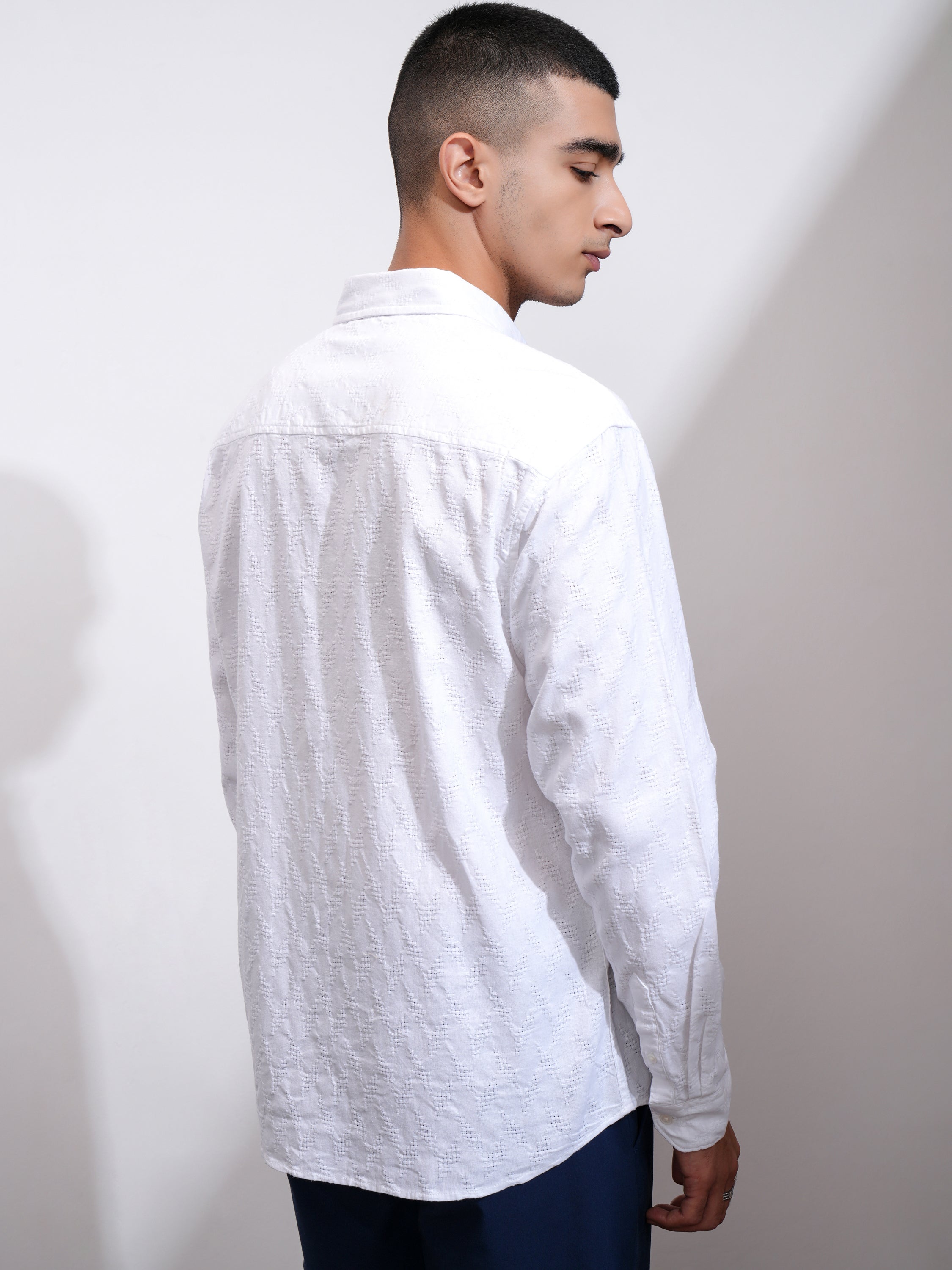Highlander Men White Self Design Relaxed Fit Casual Shirt - White - Image 3