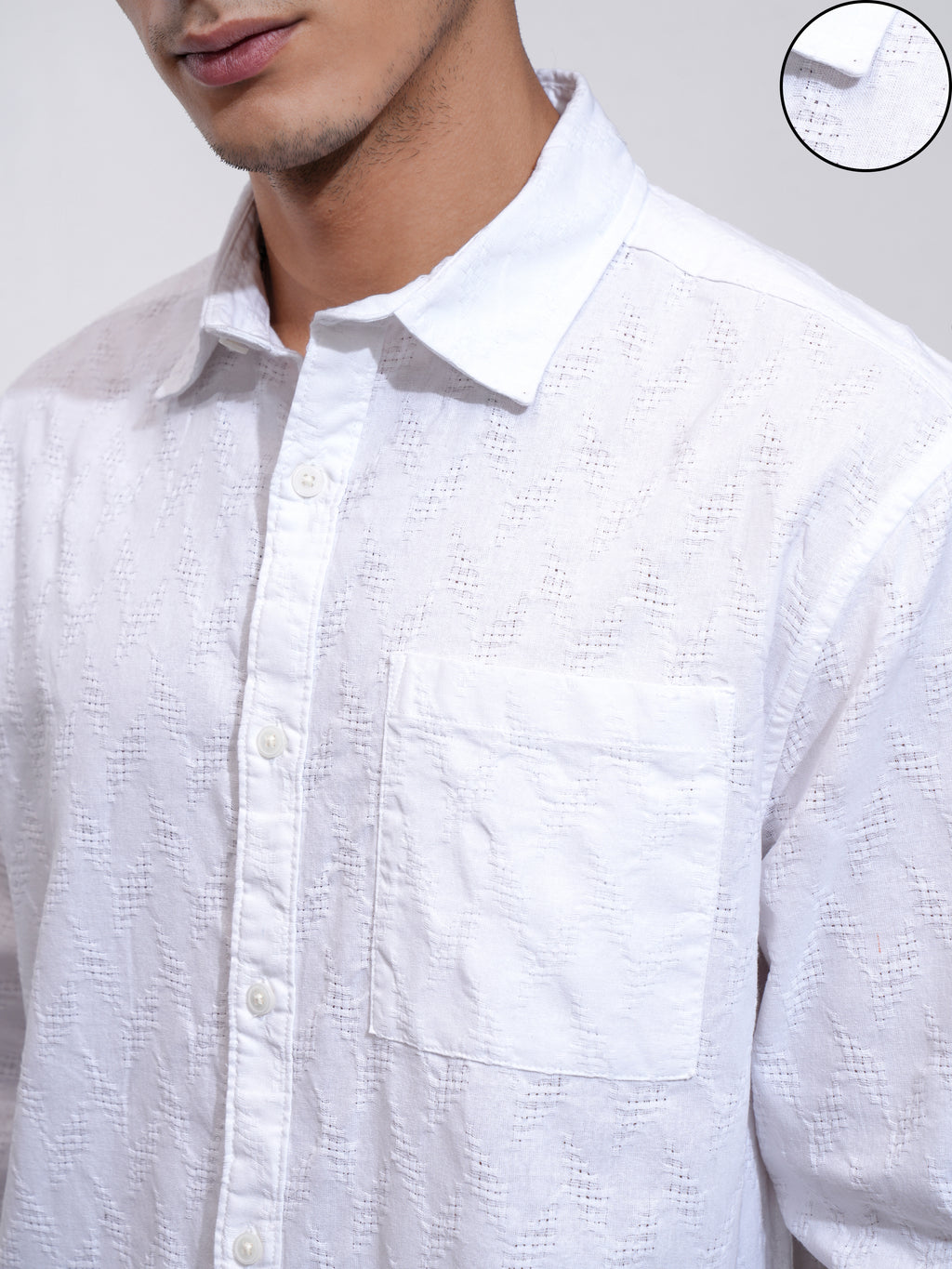Highlander Men White Self Design Relaxed Fit Casual Shirt - White - Image 5