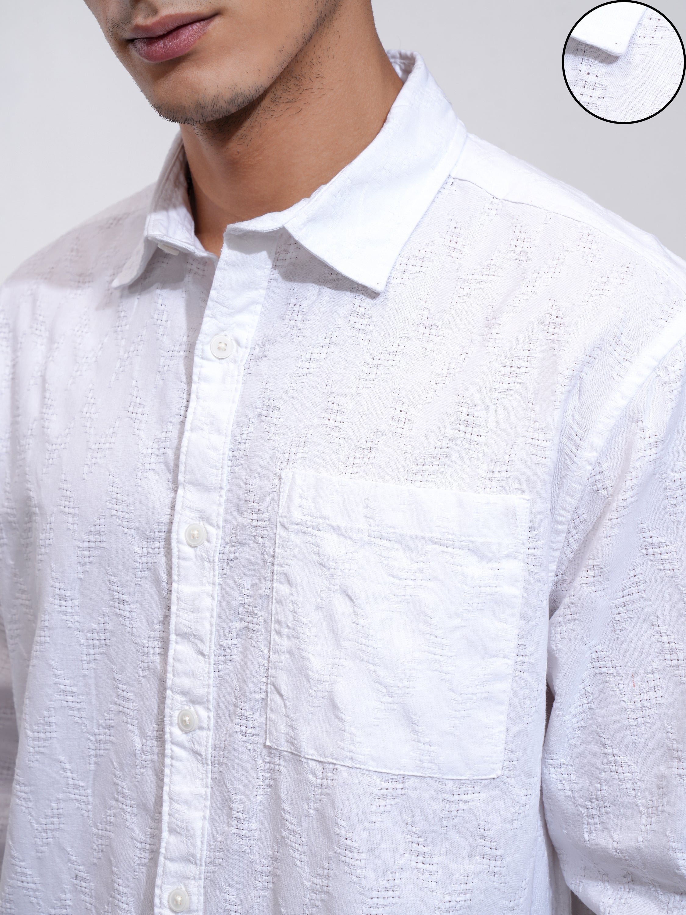 Highlander Men White Self Design Relaxed Fit Casual Shirt - White - Image 5