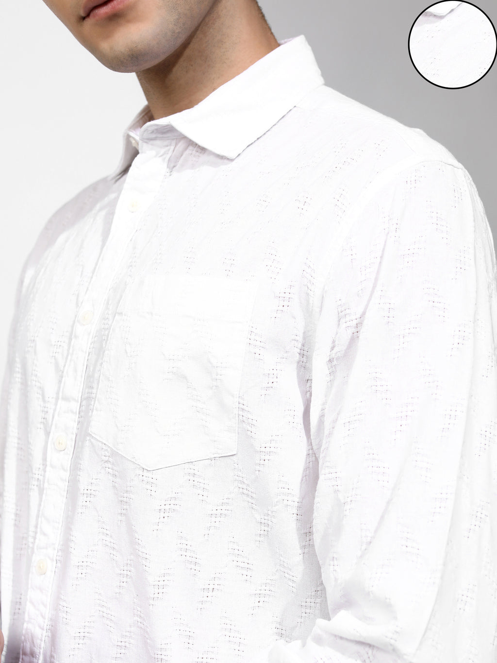 Highlander Men White Self Design Relaxed Fit Casual Shirt - White - Image 5