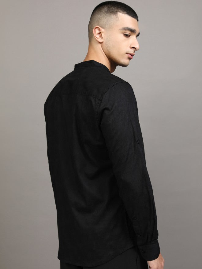 Highlander Men Black Solid Regular Fit Casual Shirt - Black - Image 3