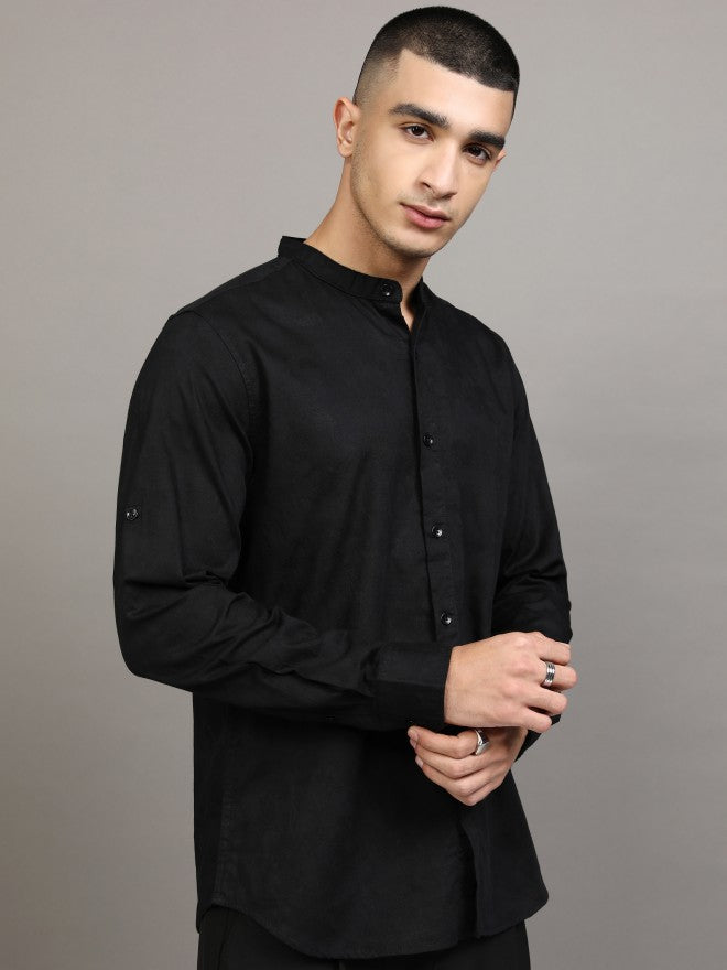 Highlander Men Black Solid Regular Fit Casual Shirt - Black - Image 6