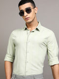 Highlander Men Green Striped Slim Fit Casual Shirt - Green - Image 1