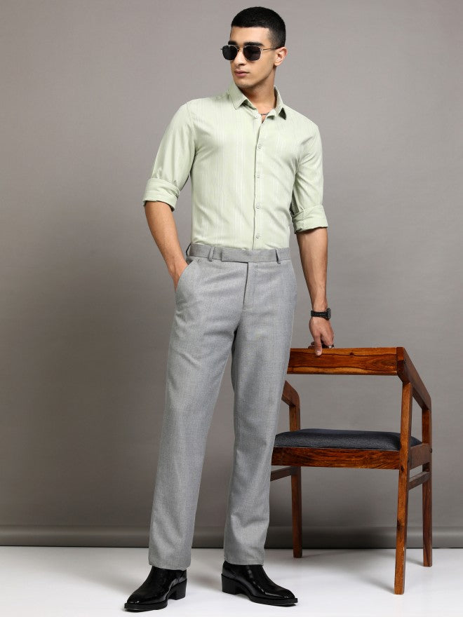 Highlander Men Green Striped Slim Fit Casual Shirt - Green - Image 2