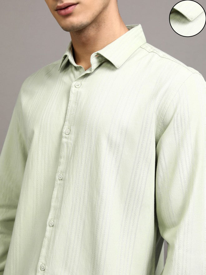 Highlander Men Green Striped Slim Fit Casual Shirt - Green - Image 5