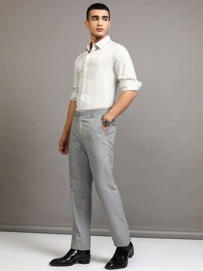 Highlander Men Grey Striped Slim Fit Casual Shirt - Grey - Image 2