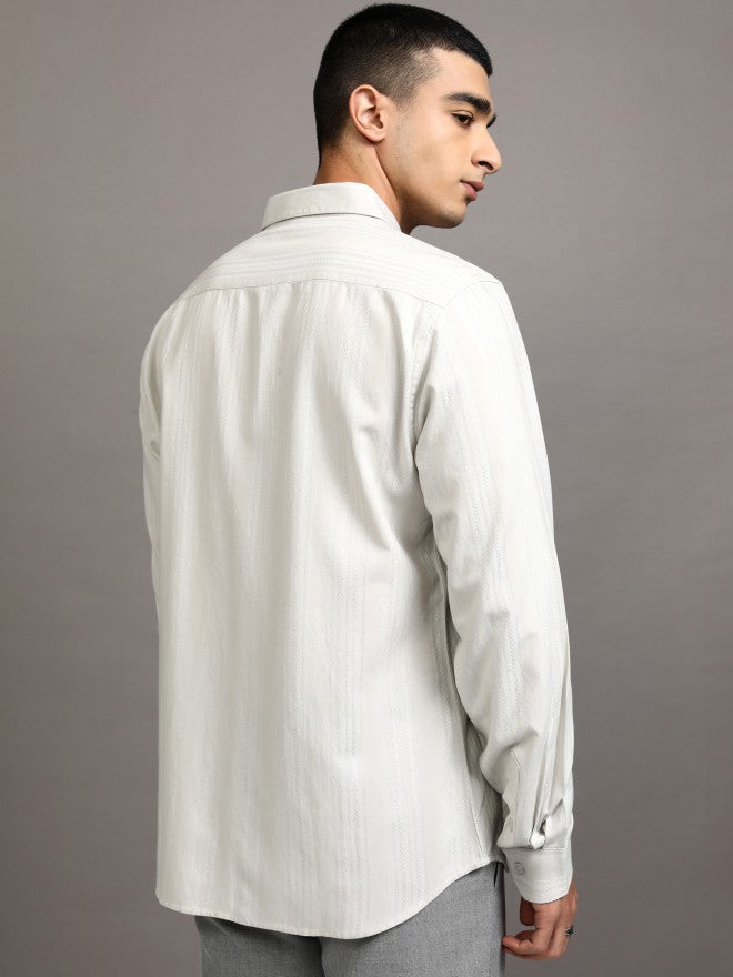 Highlander Men Grey Striped Slim Fit Casual Shirt - Grey - Image 3