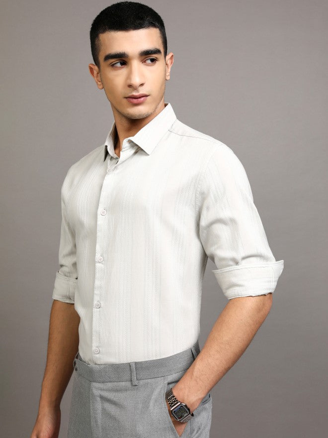 Highlander Men Grey Striped Slim Fit Casual Shirt - Grey - Image 4
