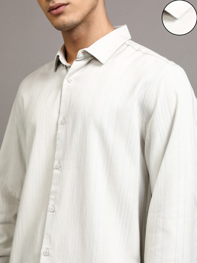 Highlander Men Grey Striped Slim Fit Casual Shirt - Grey - Image 5