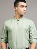 Highlander Men Green Striped Regular Fit Casual Shirt - Green - Image 1