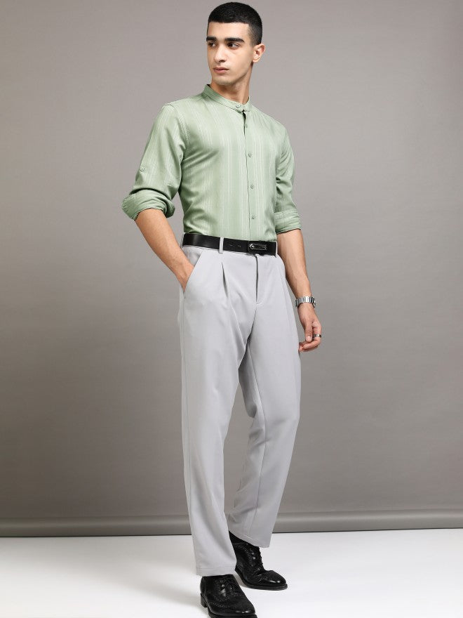 Highlander Men Green Striped Regular Fit Casual Shirt - Green - Image 2
