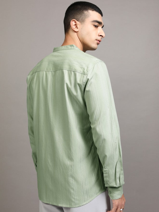Highlander Men Green Striped Regular Fit Casual Shirt - Green - Image 3