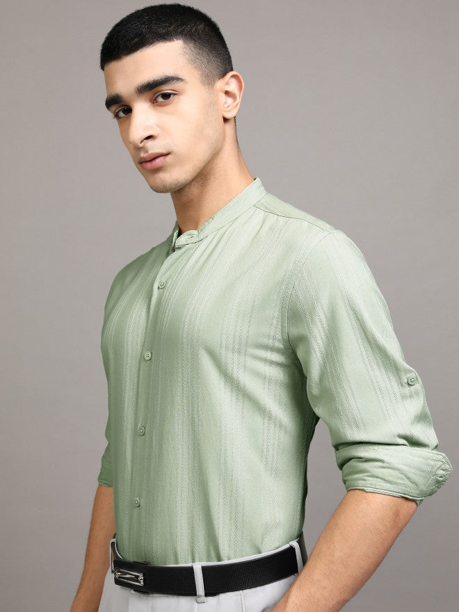 Highlander Men Green Striped Regular Fit Casual Shirt - Green - Image 4