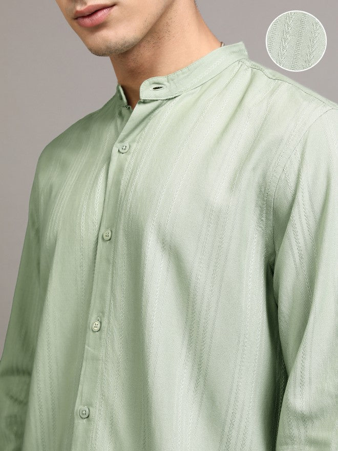 Highlander Men Green Striped Regular Fit Casual Shirt - Green - Image 5