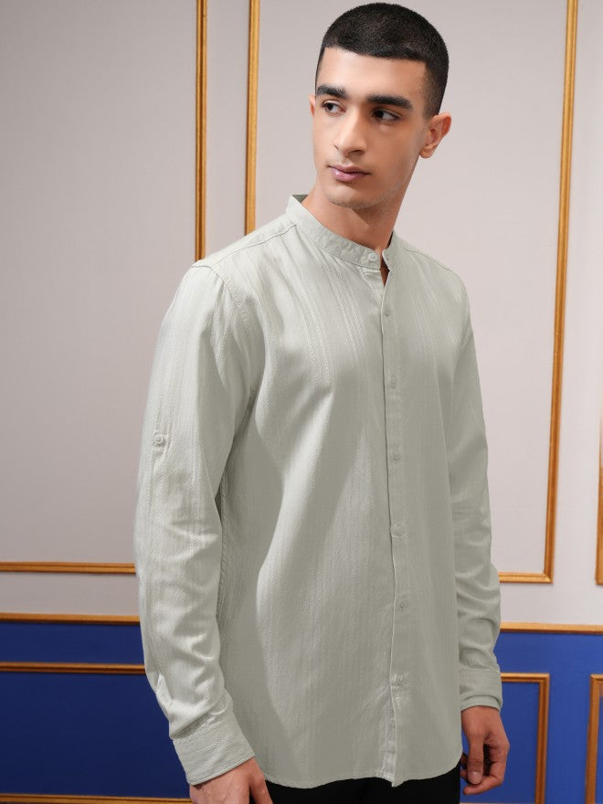 Highlander Men Green Textured Regular Fit Casual Shirt - Green - Image 6