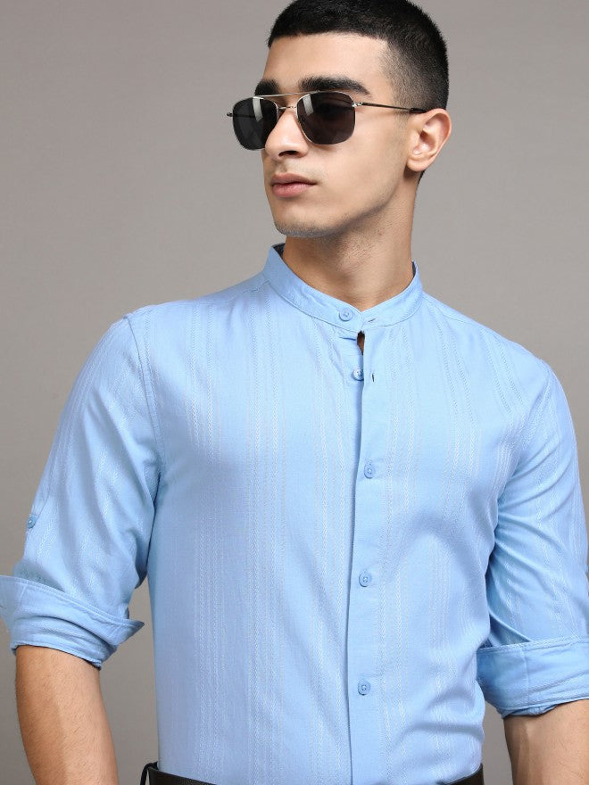 Highlander Men Blue Striped Regular Fit Casual Shirt - Blue - Image 1