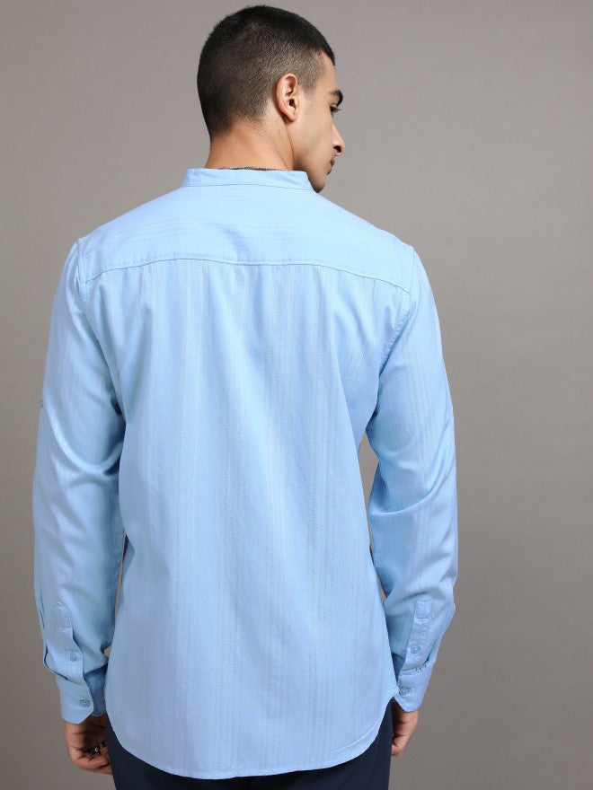 Highlander Men Blue Striped Regular Fit Casual Shirt - Blue - Image 3