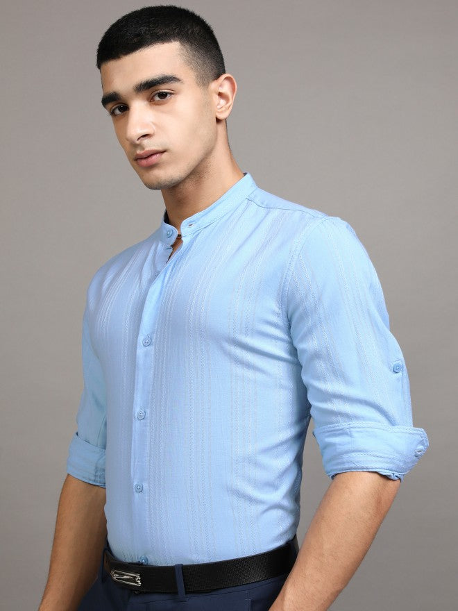 Highlander Men Blue Striped Regular Fit Casual Shirt - Blue - Image 4