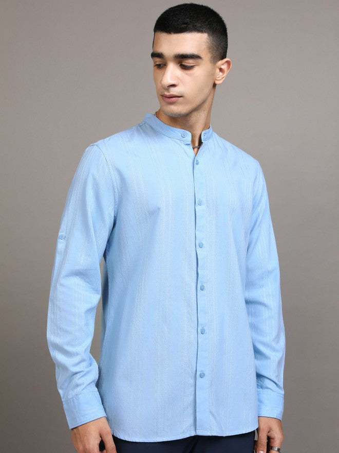 Highlander Men Blue Striped Regular Fit Casual Shirt - Blue - Image 6
