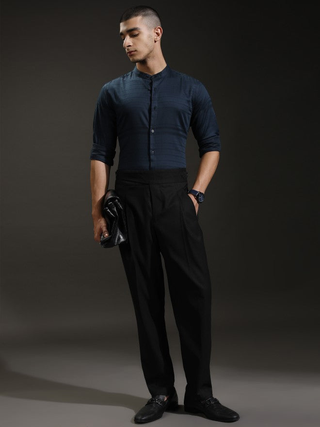 Highlander Men Blue Textured Regular Fit Casual Shirt - Blue - Image 2