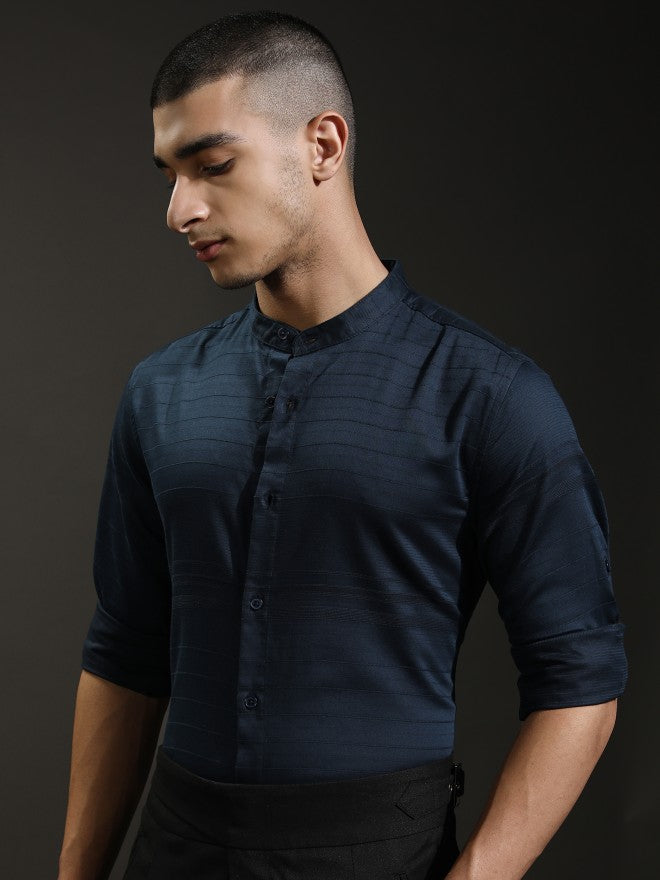 Highlander Men Blue Textured Regular Fit Casual Shirt - Blue - Image 4