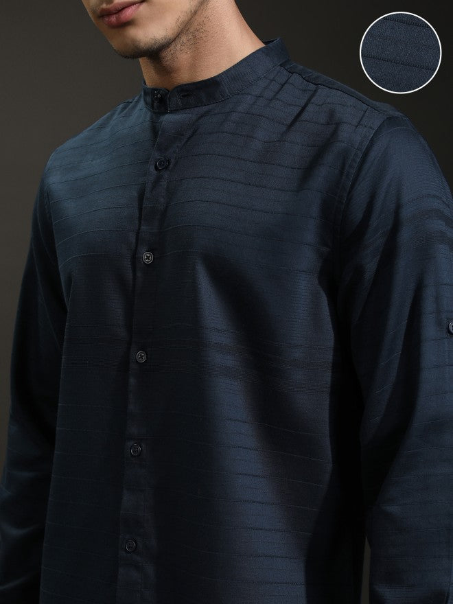 Highlander Men Blue Textured Regular Fit Casual Shirt - Blue - Image 5