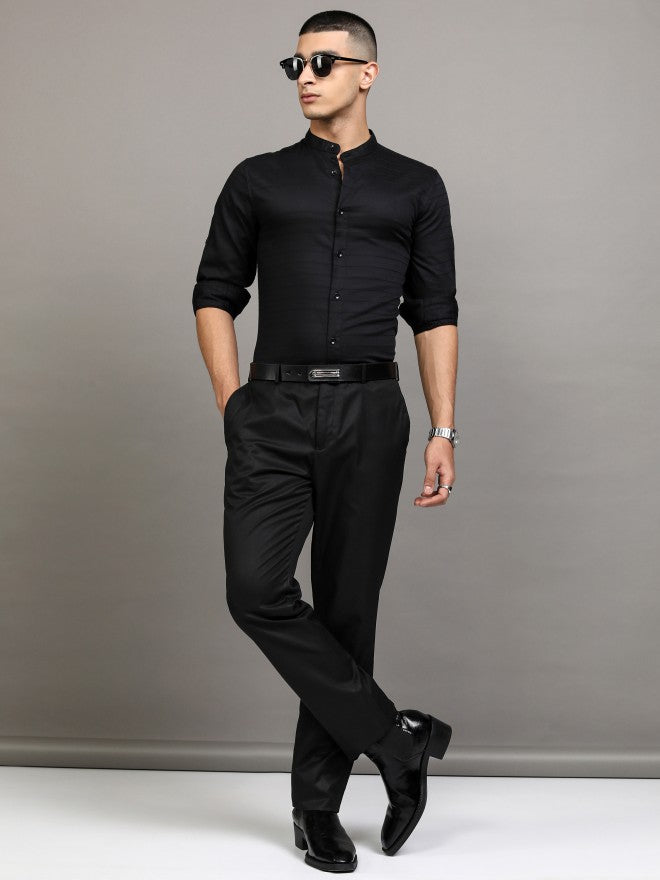 Highlander Men Black Striped Slim Fit Casual Shirt - Black - Image 2