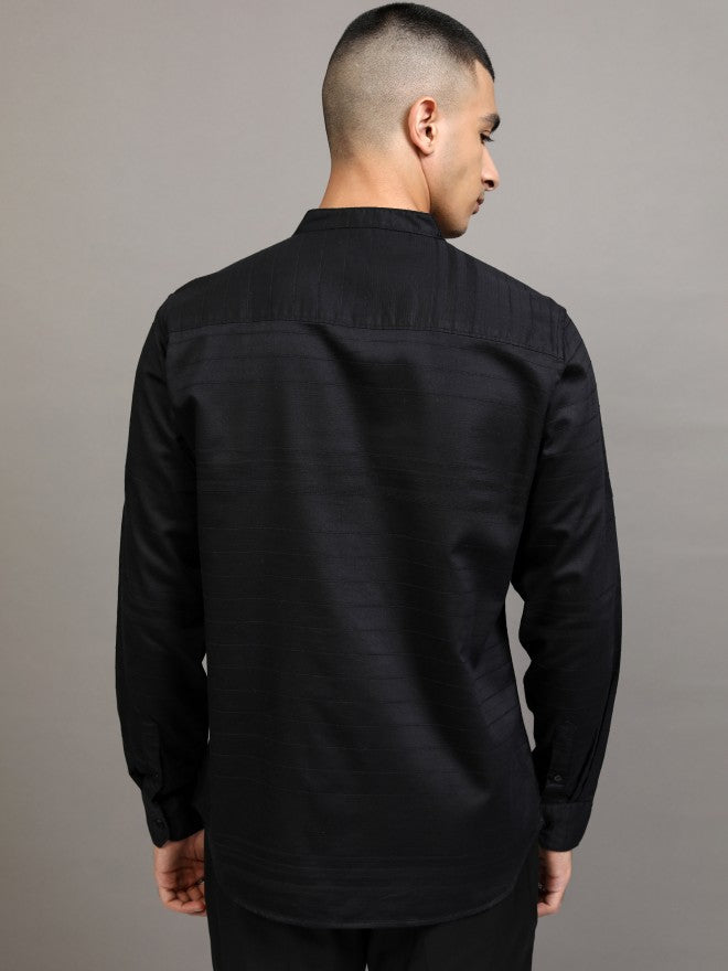 Highlander Men Black Striped Slim Fit Casual Shirt - Black - Image 3