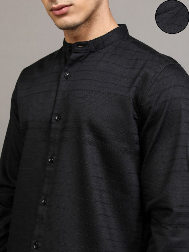 Highlander Men Black Striped Slim Fit Casual Shirt - Black - Image 5