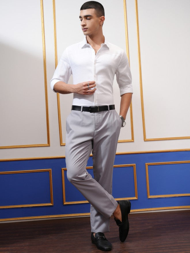 Highlander Men White Textured Slim Fit Casual Shirt - White - Image 2