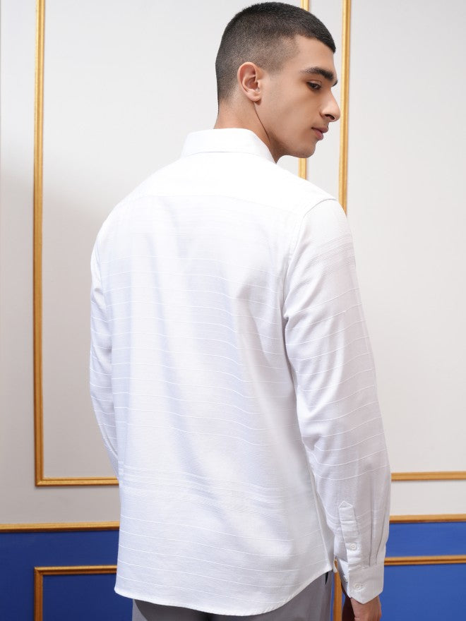 Highlander Men White Textured Slim Fit Casual Shirt - White - Image 3
