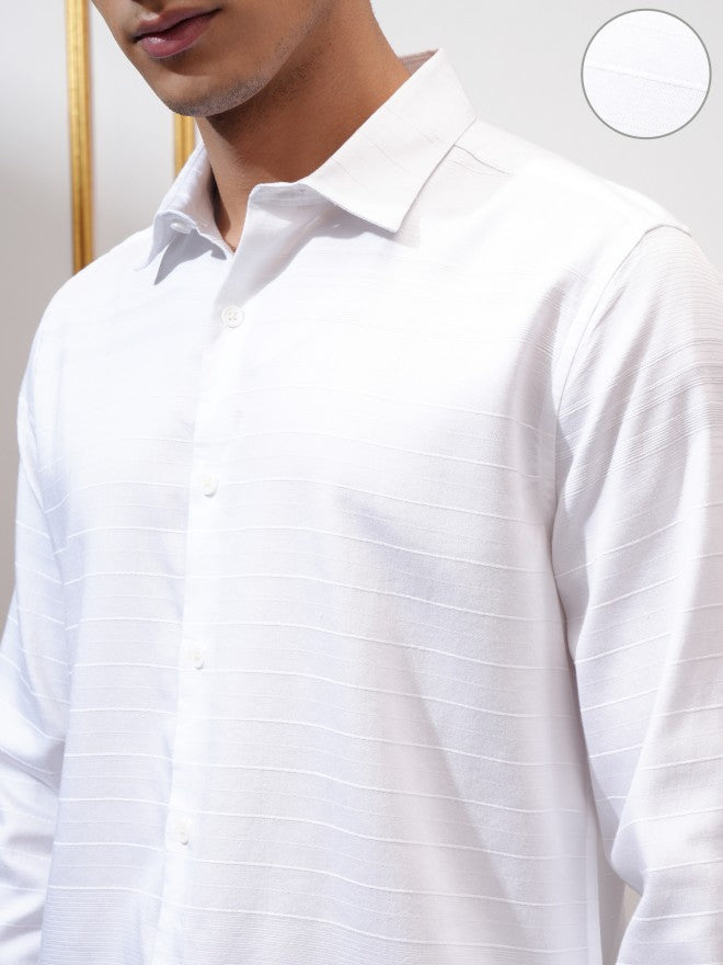 Highlander Men White Textured Slim Fit Casual Shirt - White - Image 5