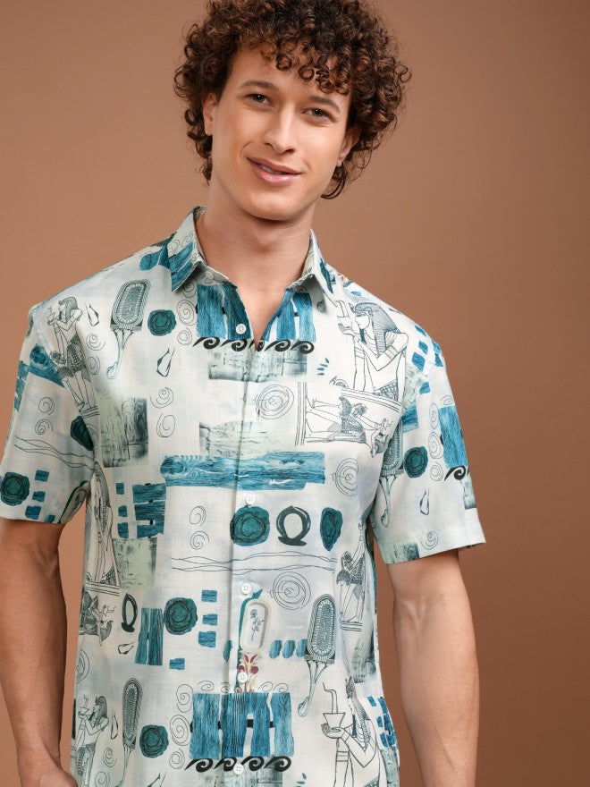 Highlander Men White Printed Relaxed Fit Casual Shirt - White - Image 1