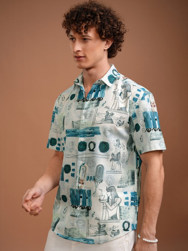 Highlander Men White Printed Relaxed Fit Casual Shirt - White - Image 4