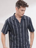 Highlander Men Navy Blue Self Design Relaxed Fit Casual Shirt - Navy Blue - Image 1