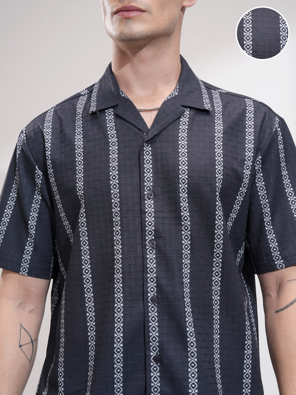 Highlander Men Navy Blue Self Design Relaxed Fit Casual Shirt - Navy Blue - Image 5