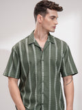 Highlander Men Olive Self Design Relaxed Fit Casual Shirt - Olive - Image 1