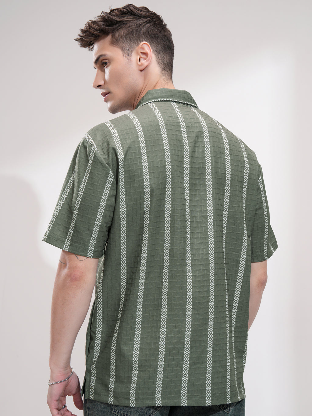 Highlander Men Olive Self Design Relaxed Fit Casual Shirt - Olive - Image 3